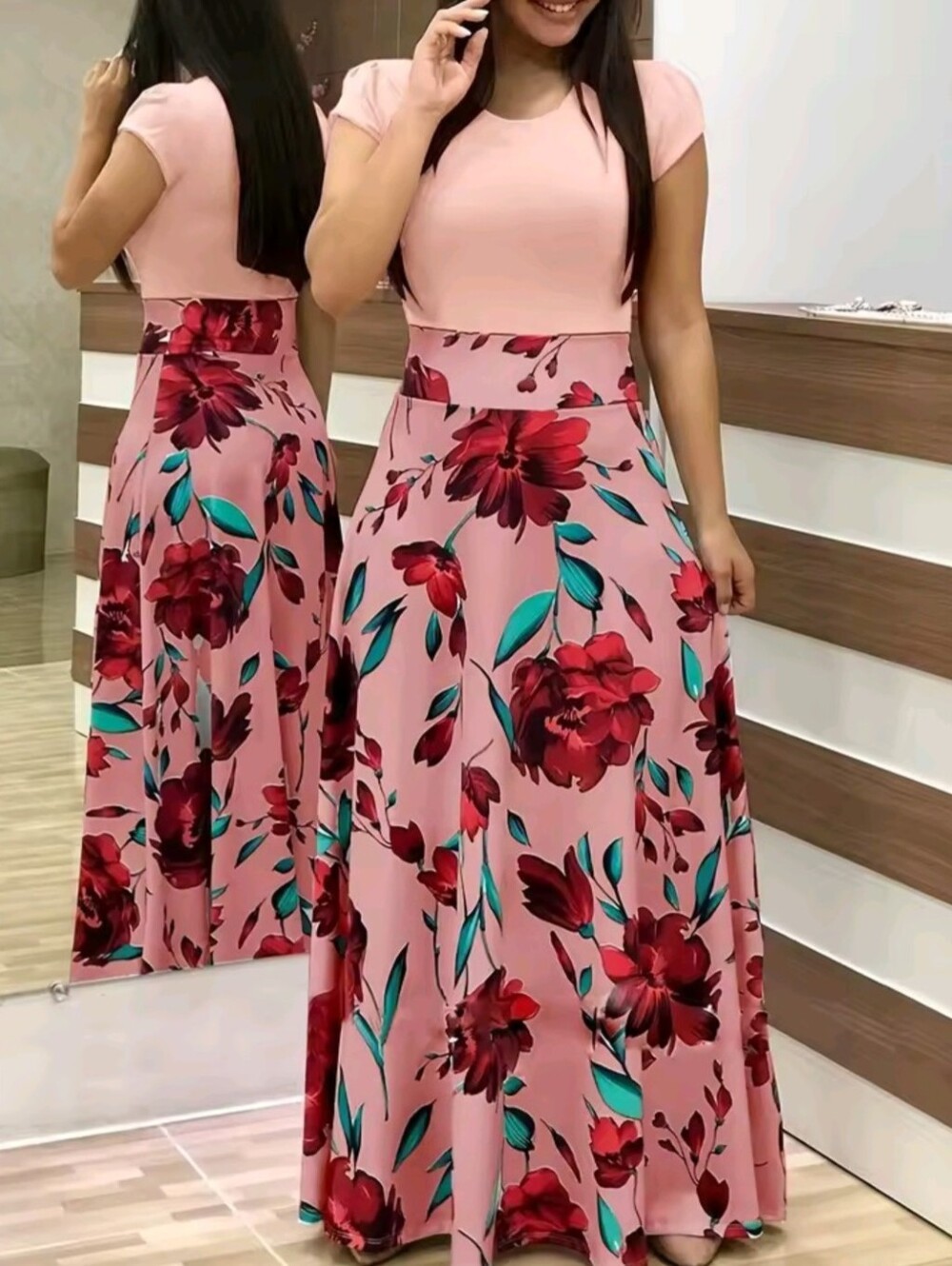 Women's Flower Print Short Sleeve Dress